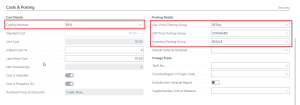 Dynamics Business Central - Item Card - Cost & Posting Section