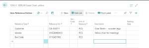 Dynamics Business Central - Item Card - Item References Entries