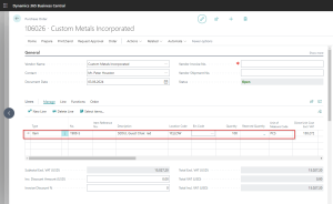 Dynamics Business Central - Purchase order with drop shipment line