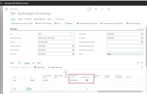 Dynamics Business Central - Sales order line with purchasing code for drop shipment