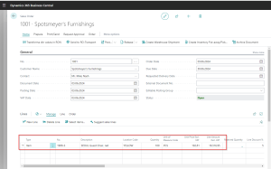 Dynamics Business Central - Sales order with drop shipment item line