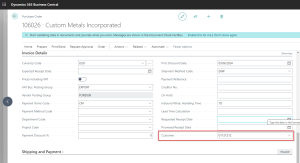 Dynamics Business Central - Select customer code on Invoice details section