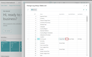 Dynamics Business Central - Change Log Setup - GL Account fields