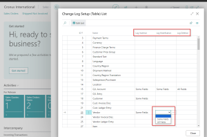 Dynamics Business Central - Change Log Setup Table