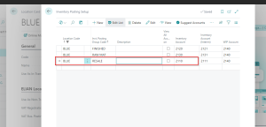Dynamics Business Central - Inventory Posting Setup Page