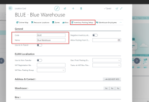 Dynamics Business Central - Location Card