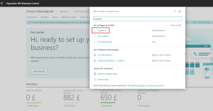 Dynamics Business Central - Searching for Locations Page