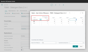 Dynamics Business Central - Item Card -Unit of Measure Purchase setup