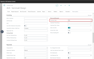 Dynamics Business Central - Customer Card - Select currency code on Invoicing Tab