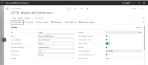 Dynamics Business Central - Dimension access on GL account card