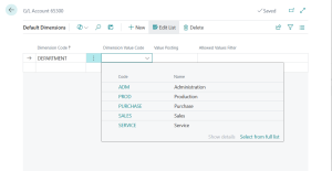 Dynamics Business Central - Select dimension value code as default value