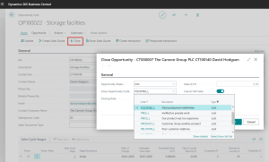 Dynamics Business Central - Close Opportunity in Sales Opportunity