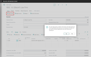 Dynamics Business Central - Create Sales Order from Sales Quote