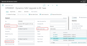 Dynamics Business Central - Create new opportunity - main fields