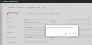 Dynamics Business Central - Sales Opportunity - Activate first stage