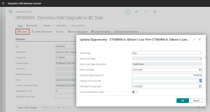 Dynamics Business Central -Sales Opportunity - Update information and move to next stage