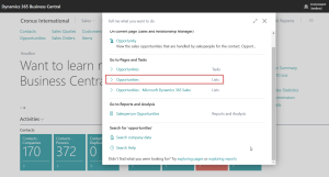 Dynamics Business Central - Searching for Opportunities List