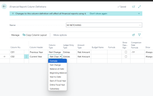 Dynamics Business Central - Column Definition