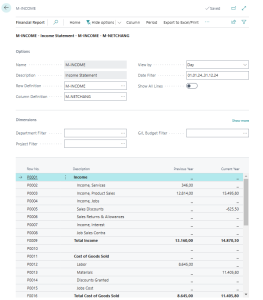 Dynamics Business Central -Financial Report Income Statement