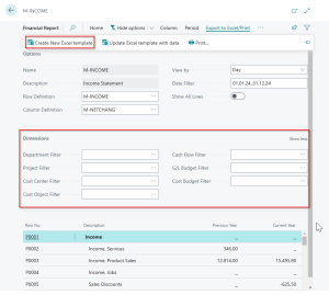 Dynamics Business Central -Financial Report - Options