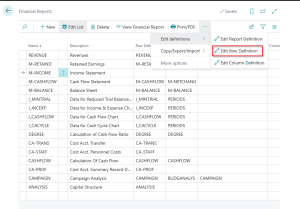 Dynamics Business Central - Financial Reports - Edit Row Definition