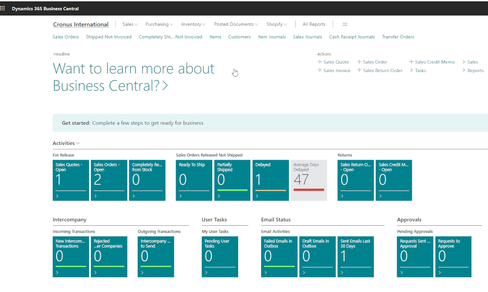 Dynamics Business Central - Role Center - Elian Solutions