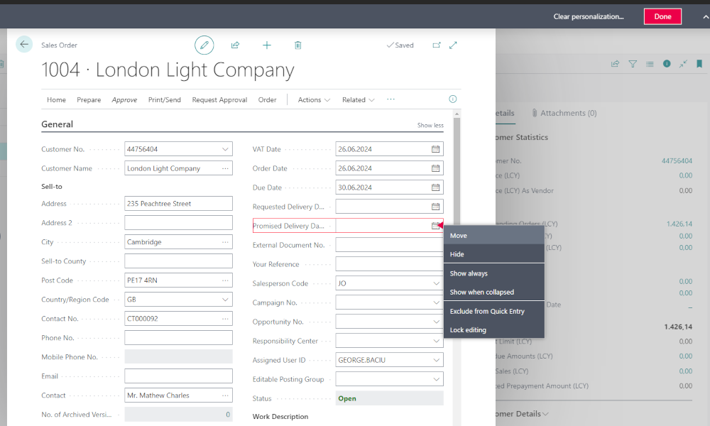 Dynamics Business Central - How to personalize pages in Business Central - Elian Solutions